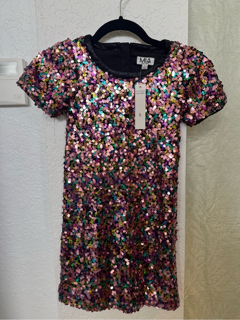 MIA Girls' Iridescent Pink Multicolor Sequin Dress
